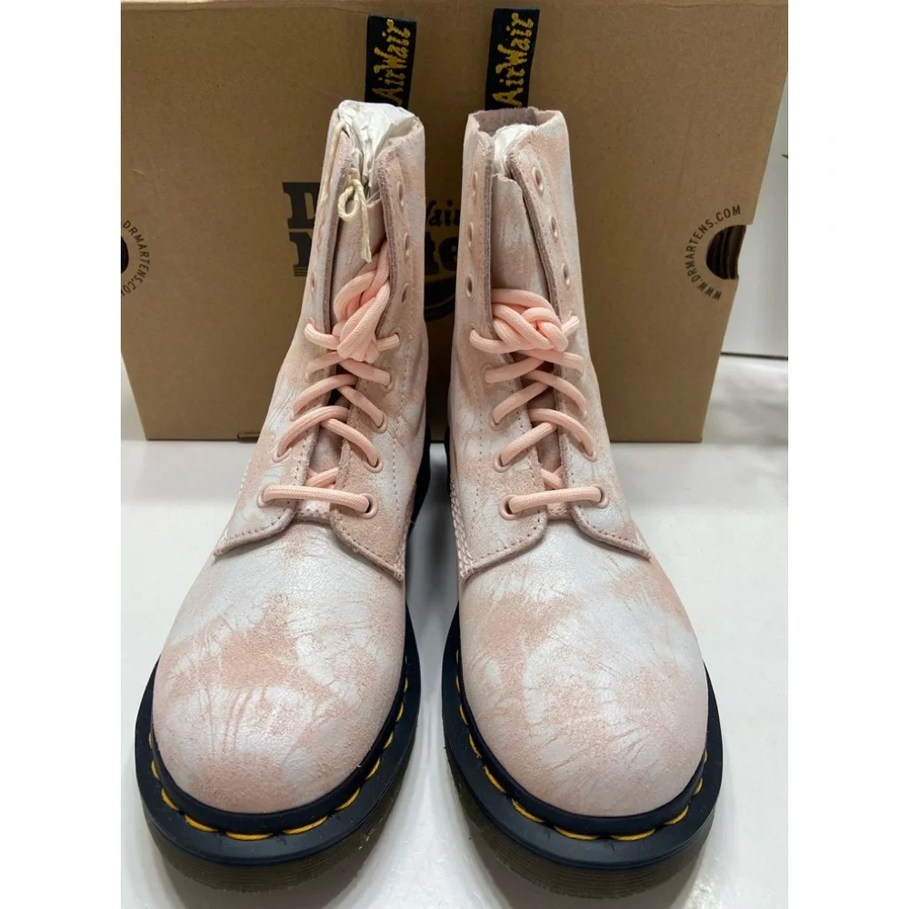 NEW Dr. Martens 1460 Pascal Women’s 8-Eye Lace Boots Tie Dye Suede Pink/White 7 - Picture 3 of 13